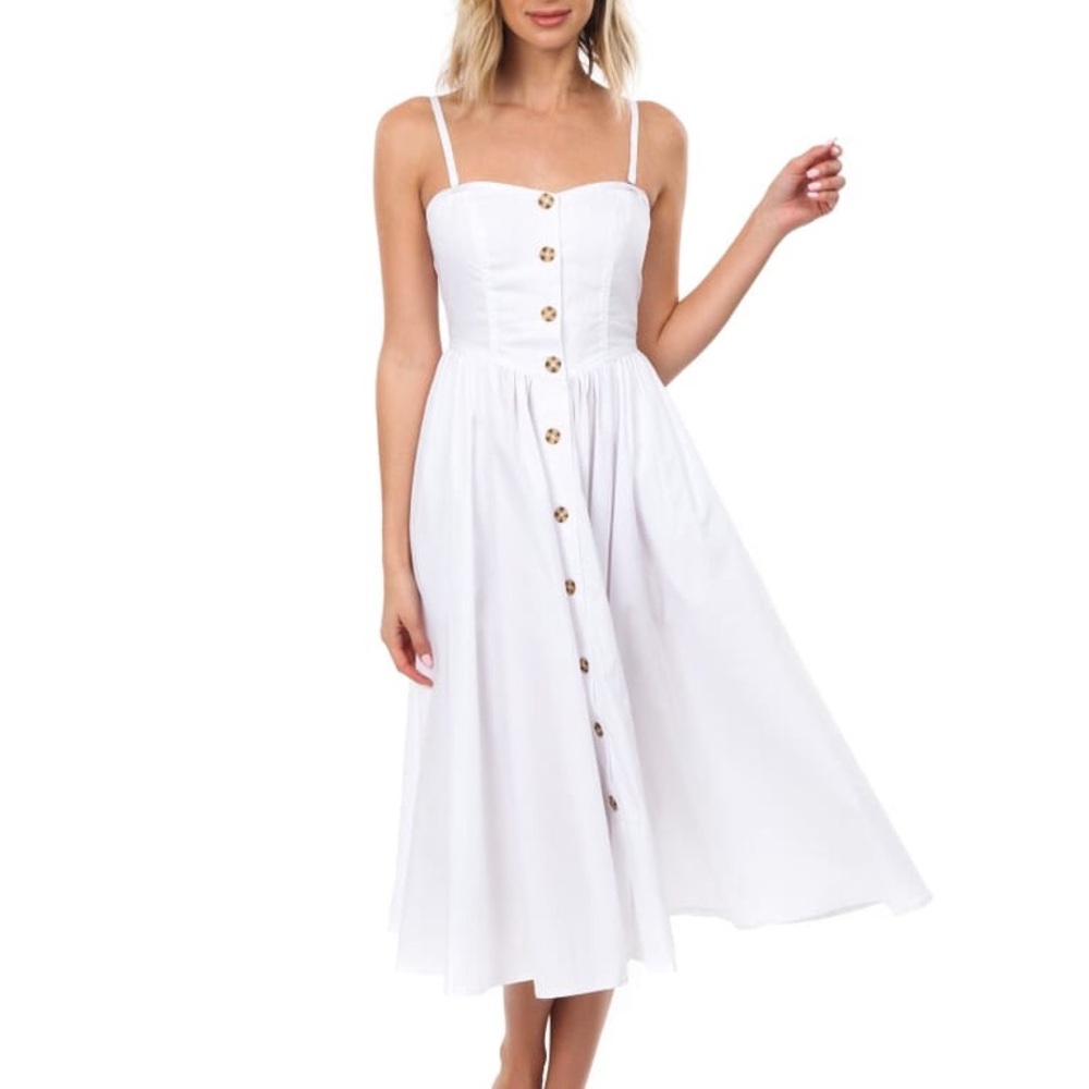 Free People White Dress - Perfect Peach Poplin Midi Dress, White, Large